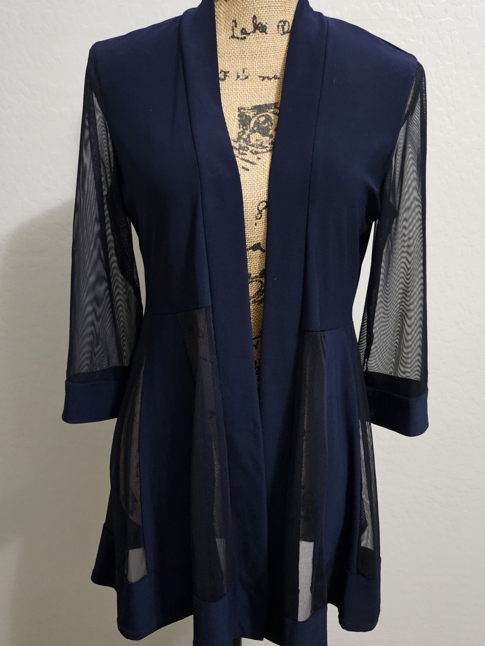 R & M Collection -Women's Navy Mesh Panel Open-Front Blazer